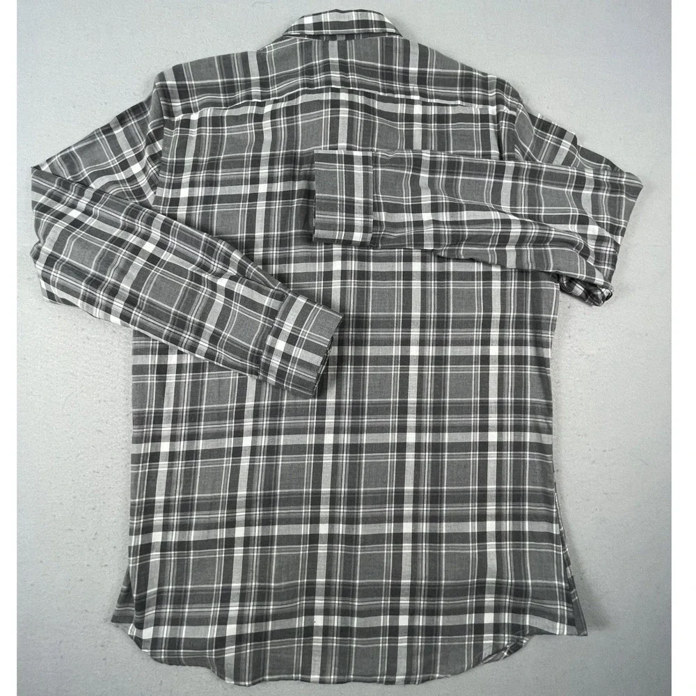 Banana Republic Button Down Mens L Gray Plaid Tailored Slim Fit Long Slv Shirt